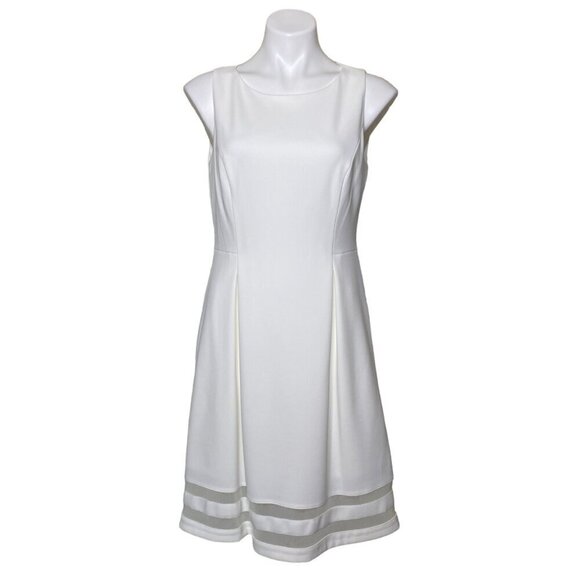 Tommy Hilfiger Cream A-Line Dress, NWT $109 Mesh Illusion Trim Women's Size 10 - Picture 3 of 11